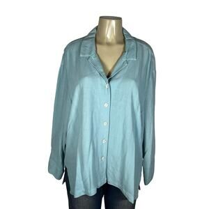 Tianello Shirt Womens Medium Calypso Blue Camaron Aida Blouse Tencel Made in USA